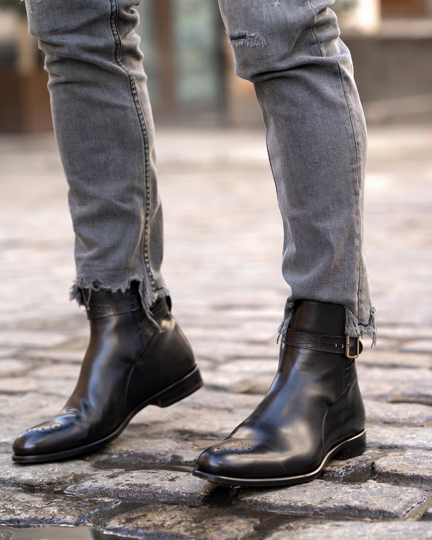 Dumas croco black calf leather Jodhpur boot worn by influencer