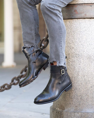 Dumas croco black calf leather Jodhpur boot worn by influencer