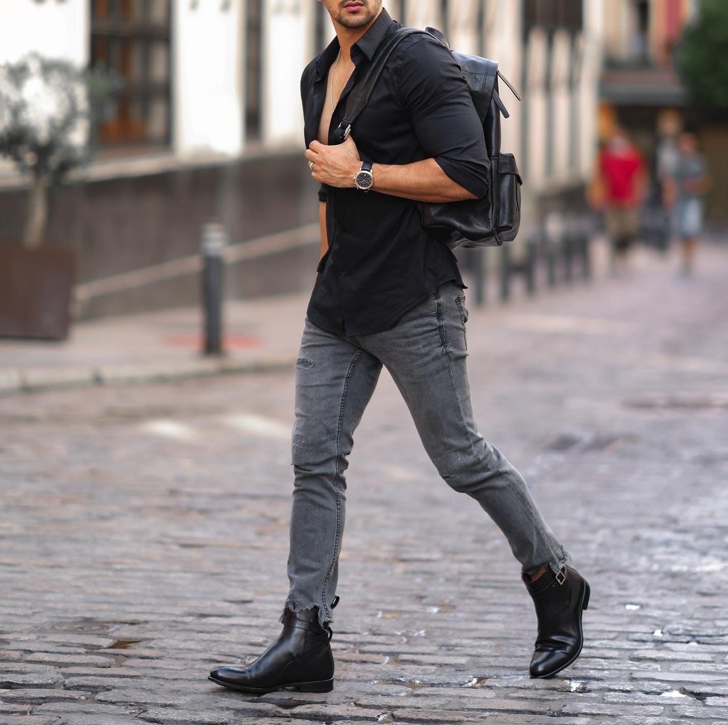 Dumas croco black calf leather Jodhpur boot worn by influencer